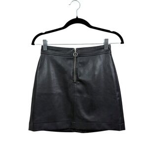 Wilfred Free Womens Vegan Leather Mini Skirt High Waist Front Zipper Black Sz 0